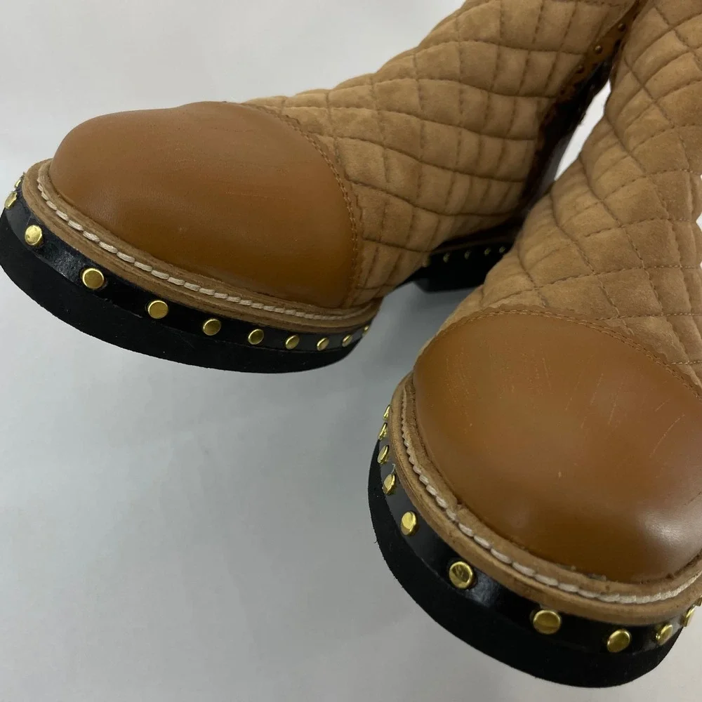 Free People Size 9 /39.5 Atlas Chelsea Booties Tan Quilted Suede Studded Leather